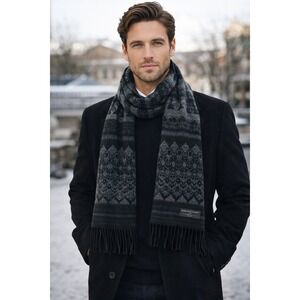 D&Y Scarf Mens OS Black Gray Fair Isle Softer Than Cashmere Academia Minimalist